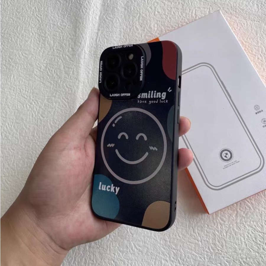 Ins Casing iPhone 14 14pro 14Plus 14prm 13 13pro 13prm 11 7Plus 8Plus Xr XS 12pro Max Motif Smiley Shockproof