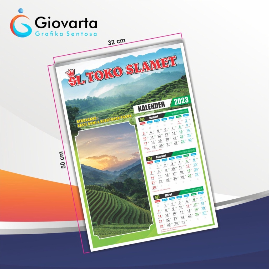 

Kalender Dinding 2023 Custom /Bahan AP150 / Ukuran 32x50cm / 3 Halaman