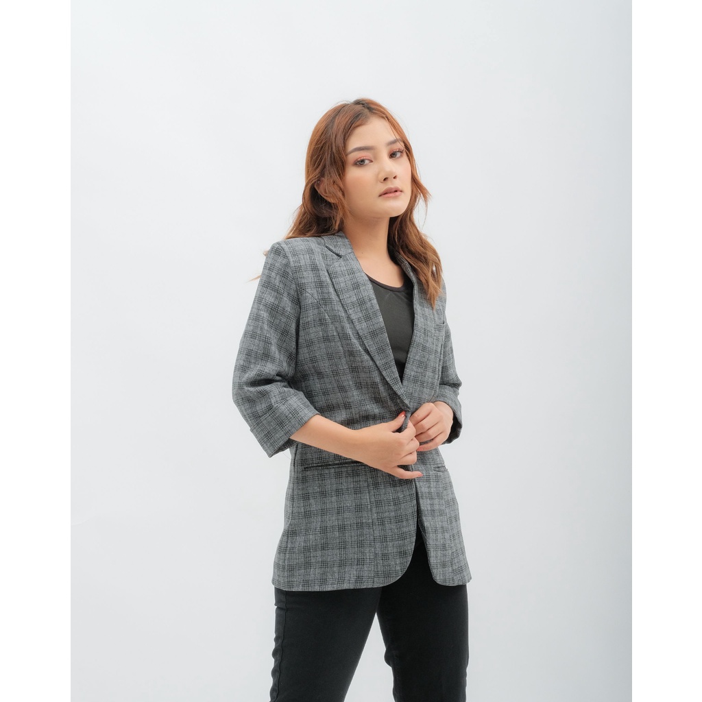 Jual Blazer Korean Trendy Minimalis Motif Kotak Elegant Kasual Blazer