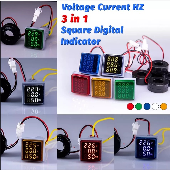 Pilot Lamp VoltMeter Volt AMPERE Frekuensi FREQUENCY Meter Digital HERTZ AC 3 in 1 Listrik