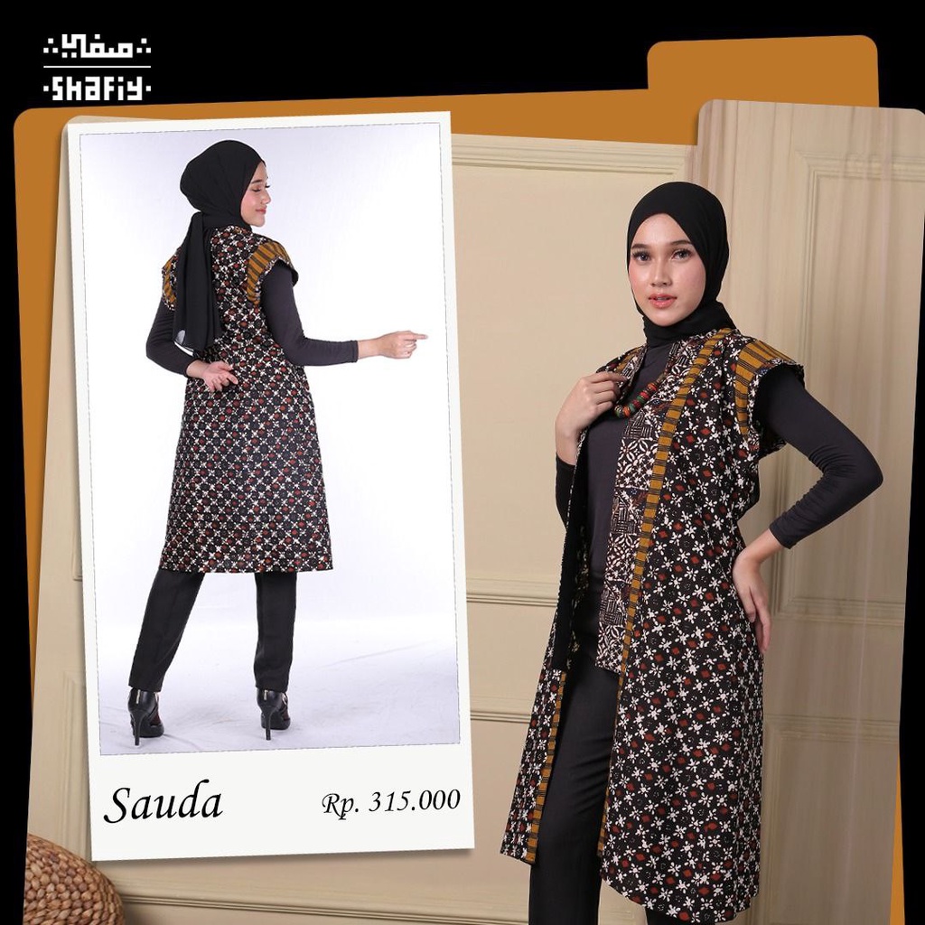 Sauda Outer Batik Shafiy Original Modern Etnik Jumbo Kombinasi Polos Tenun Lurik Dress Wanita Muslimah Dewasa Kekinian Cantik Kondangan Blouse Batik Wanita Muslim Syari Premium Terbaru Dress Tradisional