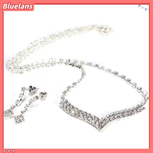 Bluelans Fashion Women Lady Rhinestone Stud Earring Necklace Wedding Bridal Jewelry Set