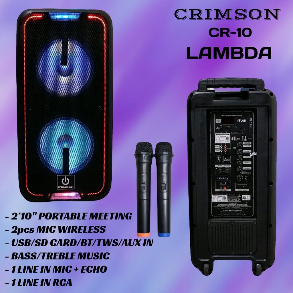 Speaker Portable 10 inch Double Crimson CR10 CR-10 LAMBDA Bluetooth