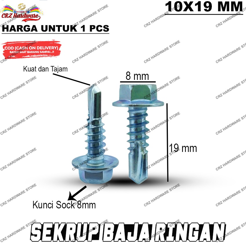Jual SKRUP ROOFING BAUT BAJA RINGAN SEKRUP DRILLING 10X19 MM | Shopee ...