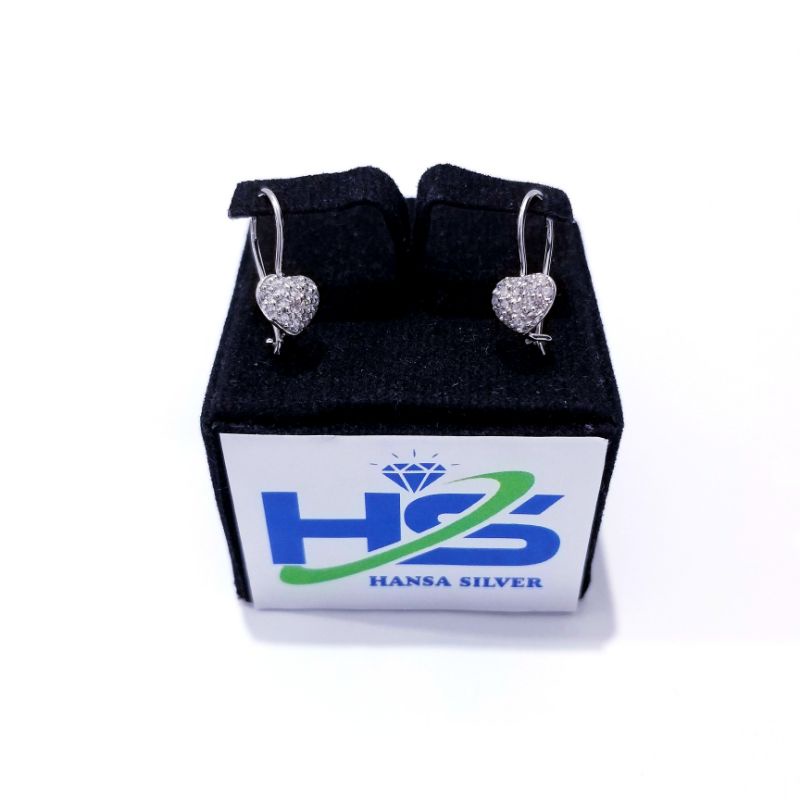 Anting Perak Asli Silver 925 Lapis Emas Putih Model Desi Love Permata Putih - Perak Asli 925 Anti Karat