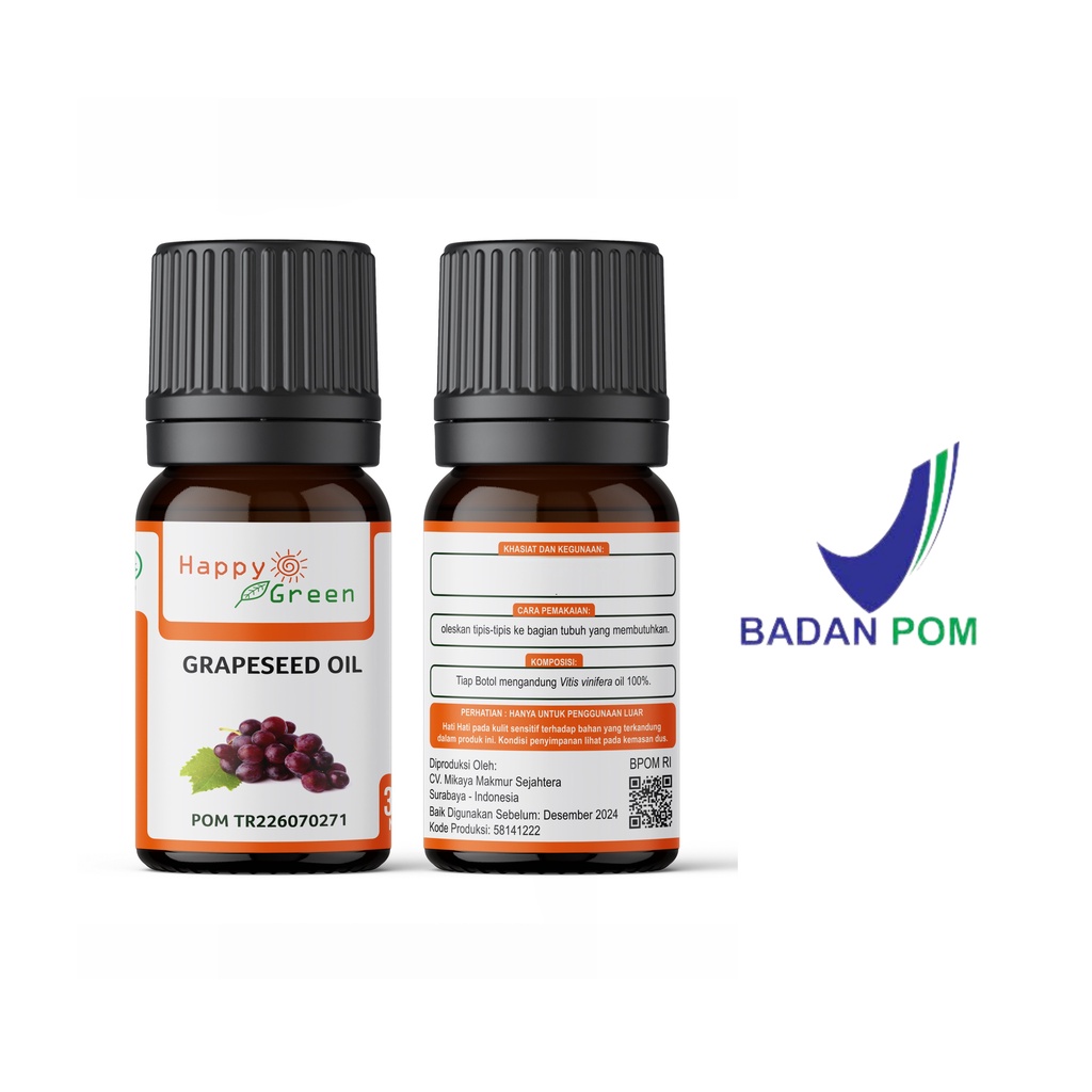 BPOM Approved 100% Pure Unrefined Grapeseed Oil (Minyak Biji Anggur) Twin Pack 80Ml - Murni