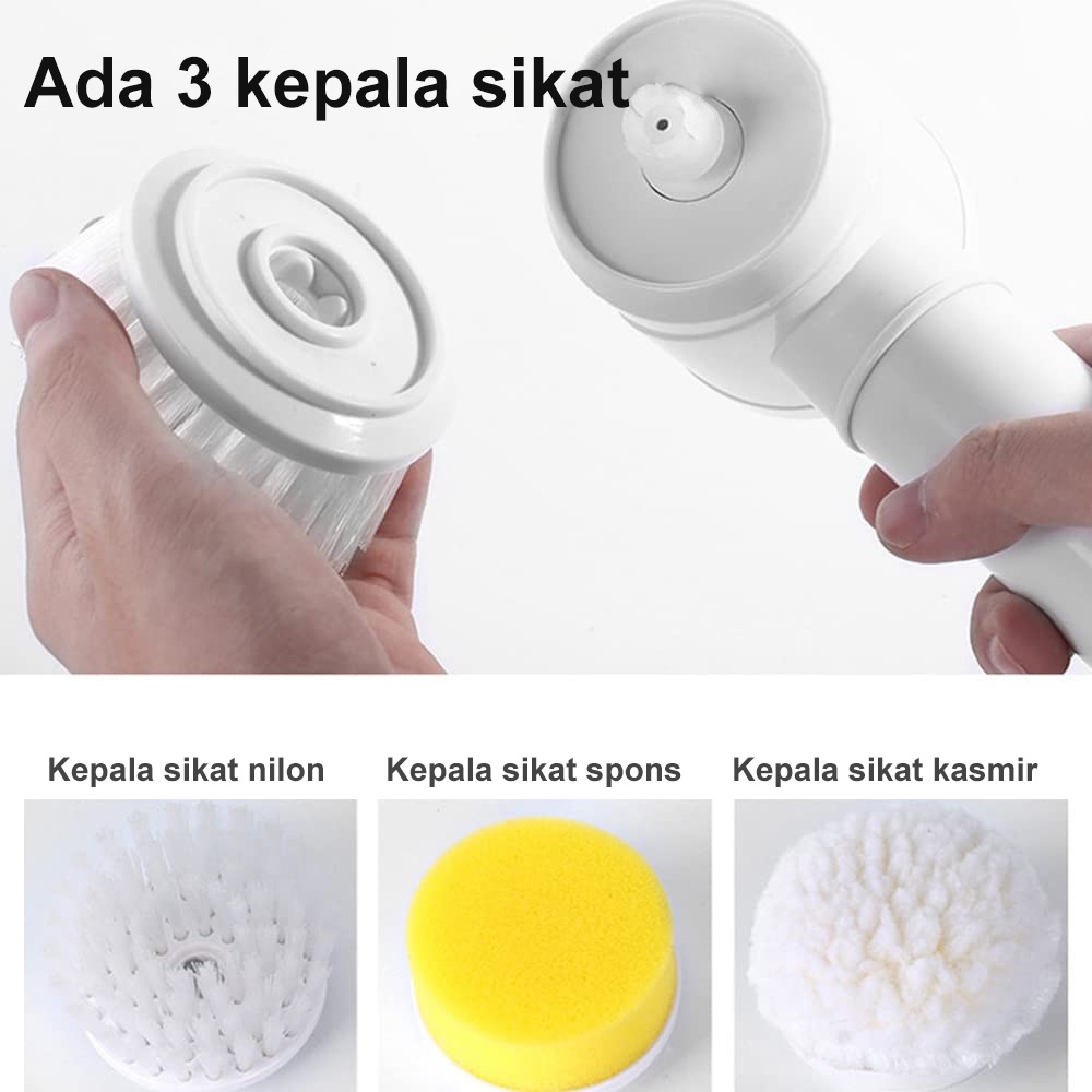 AmazeFan sikat elektrik 5in1 brush Nirkabel sikat pembersih wc toilet sikat electric lantai Dapur alat cuci piring dinding kamar mandi listrik 2000mAh brush cleaner pengisian daya usb IPX7 tahan air Portabel Dapat digantung di dinding 3 kepala pengganti