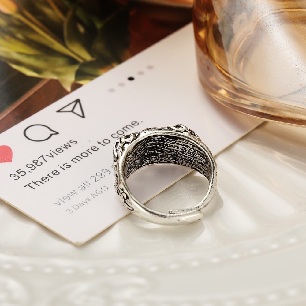 Cincin Model Terbuka Adjustable Desain Burung Hantu Mata Biru Gaya Vintage Untuk Pria Dan Wanita