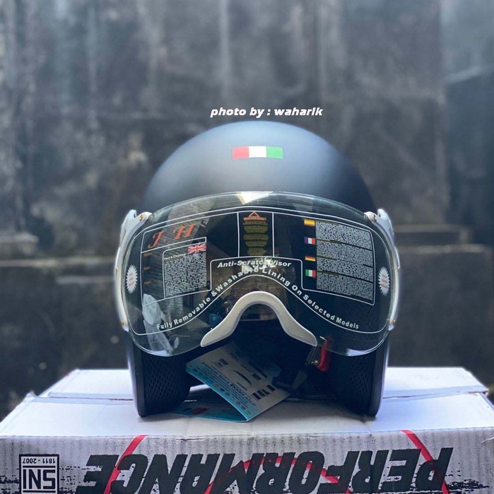 helm vespa classic italy + visor kaca bogo original