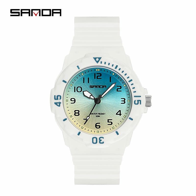 Sepasang SANDA 6011 Jam Tangan Wanita Analog Tali Rubber Luminous Anti Air