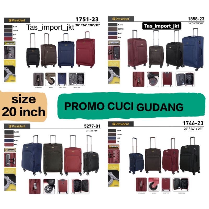 PROMO! Koper President 20 Inch Bahan Kain Kanvas CUCI GUDANG ORI - Kabin size