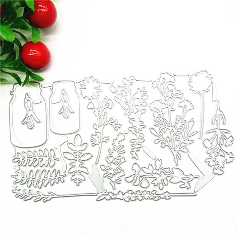 Cetakan Stensil Cutting Dies Motif Pot Bunga Dan Daun Bahan Metal Untuk Scrapbook / Craft DIY / Dekor