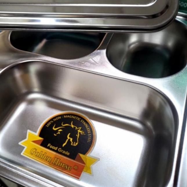 Plato / Food Tray / Piring / Tempat Makan Sekat 5 + Tutup Stainless