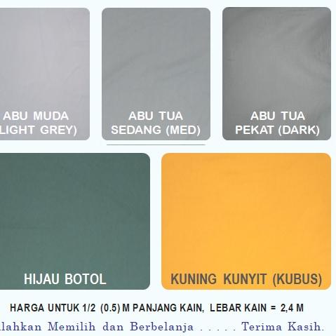 Awal Bulan Kain Katun Mikro Warna ABU MUDA, ABU TUA SEDANG & TUA PEKAT, HIJAU BOTOL dan KUNING KUNYI