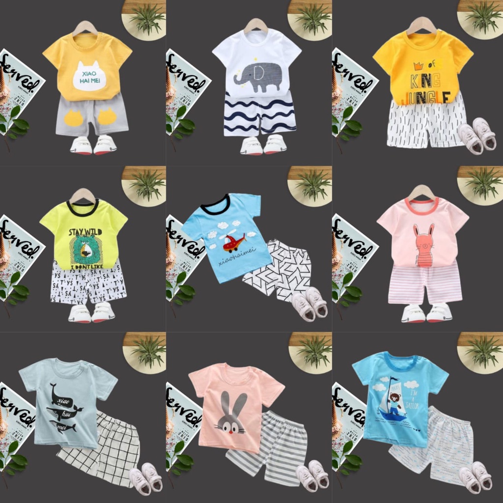 HappyOliver KIDS SUIT PENDEK Setelan Anak Bahan Kaos Lengan + Celana Berkualitas Import 0-3 Tahun ebv part 2