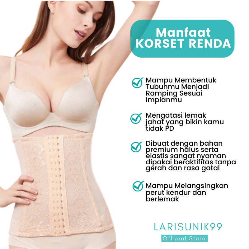 Korset Badan Pembentuk Tubuh Stagen Perut Pakaian Dalam Model Renda 3 Rows Pengait