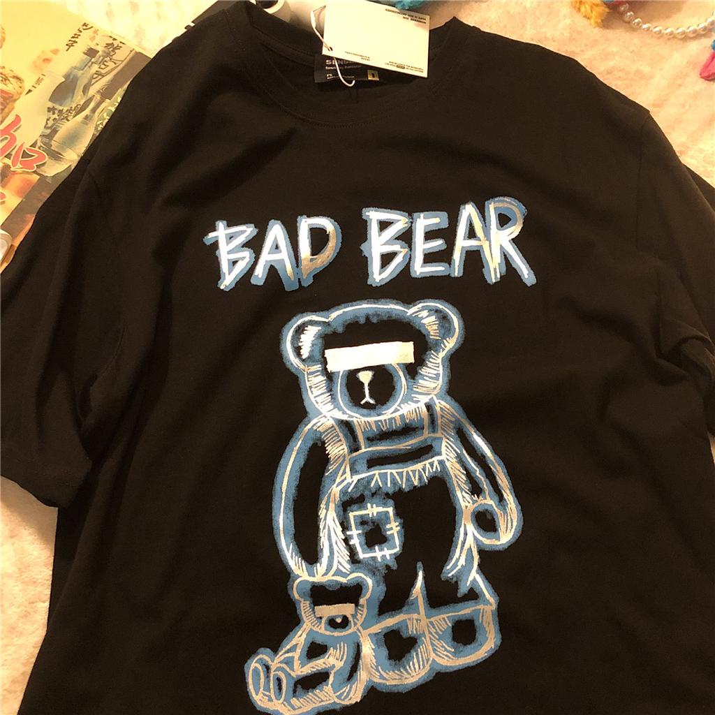 [littlecrab] Kaos Oversize Bad Bear Hitam Putih Biru Beruang Jahat Trick Or Treat Design By Senseless T-shirt Couple Unisex Lucu Unik Berkualitas Swag Street Korean Style