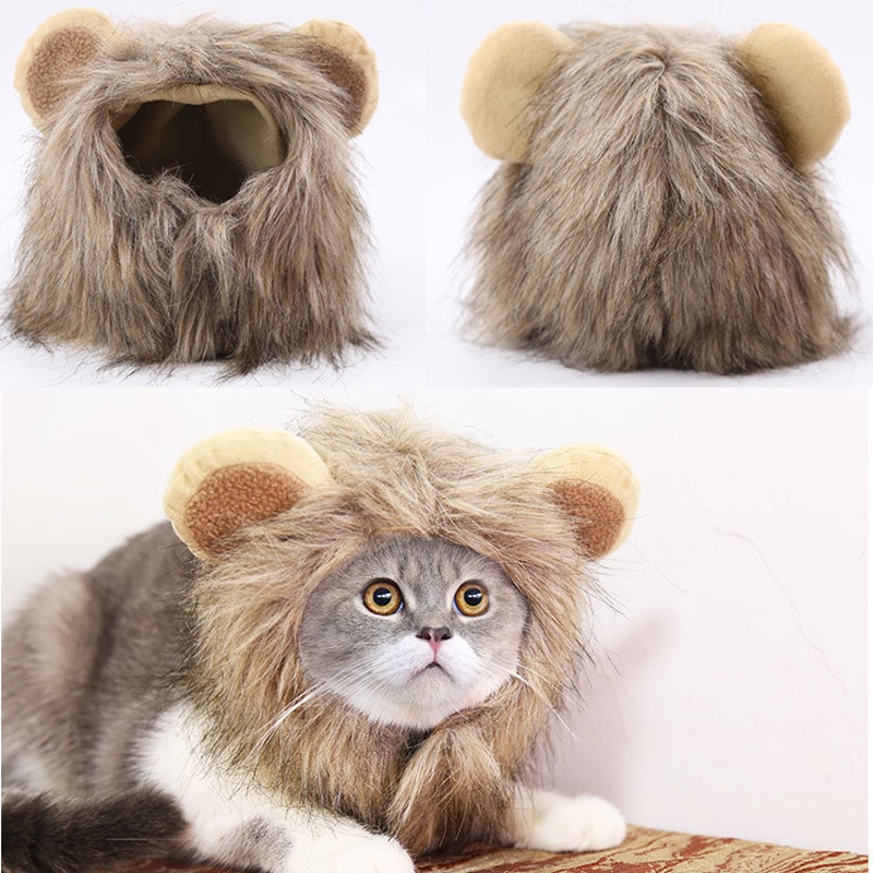 Topi Wig Rambut Singa Untuk Anjing Dan Kucing Peliharaan