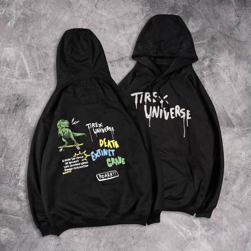 PROMO Switer Hoodie Tirex  Pria Keren Jaket Hodie Jumper Warna Hitam Crem Motif Fullprint Sweater Hudie Cowok Distro hitam Sweatshirt