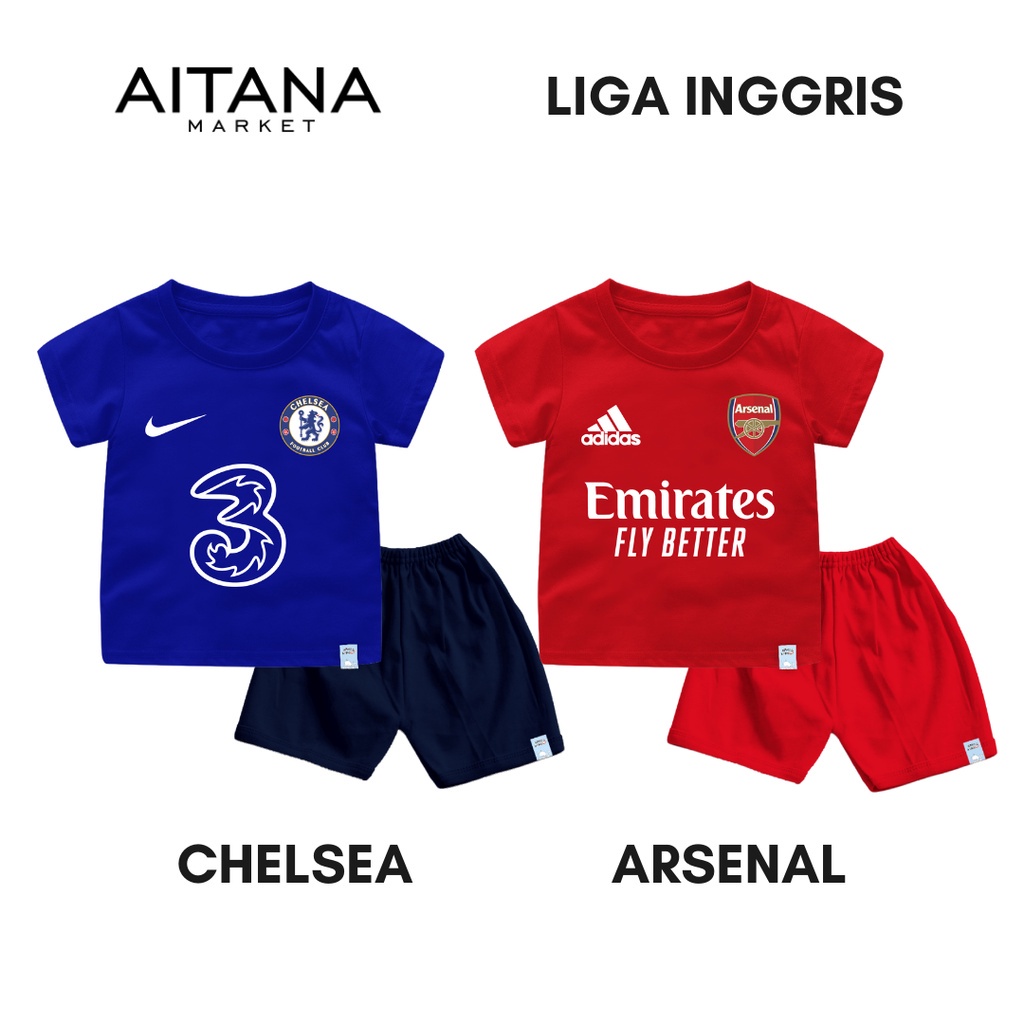 Setelan Bola Bayi dan Anak Liga Inggris Gratis Tambah Nama Bahan Cotton Combed 30s