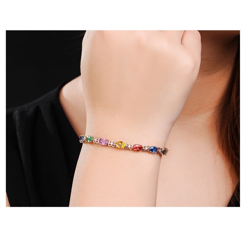 Goldkingdom Perhiasan Fashion 24K Bangkok Aksesoris Ready Stock Harta Karun Warna-Warni Seri Mewah Dan Mulia Kreatif Gilt Bertatahkan Gelang Permata Warna-Warni