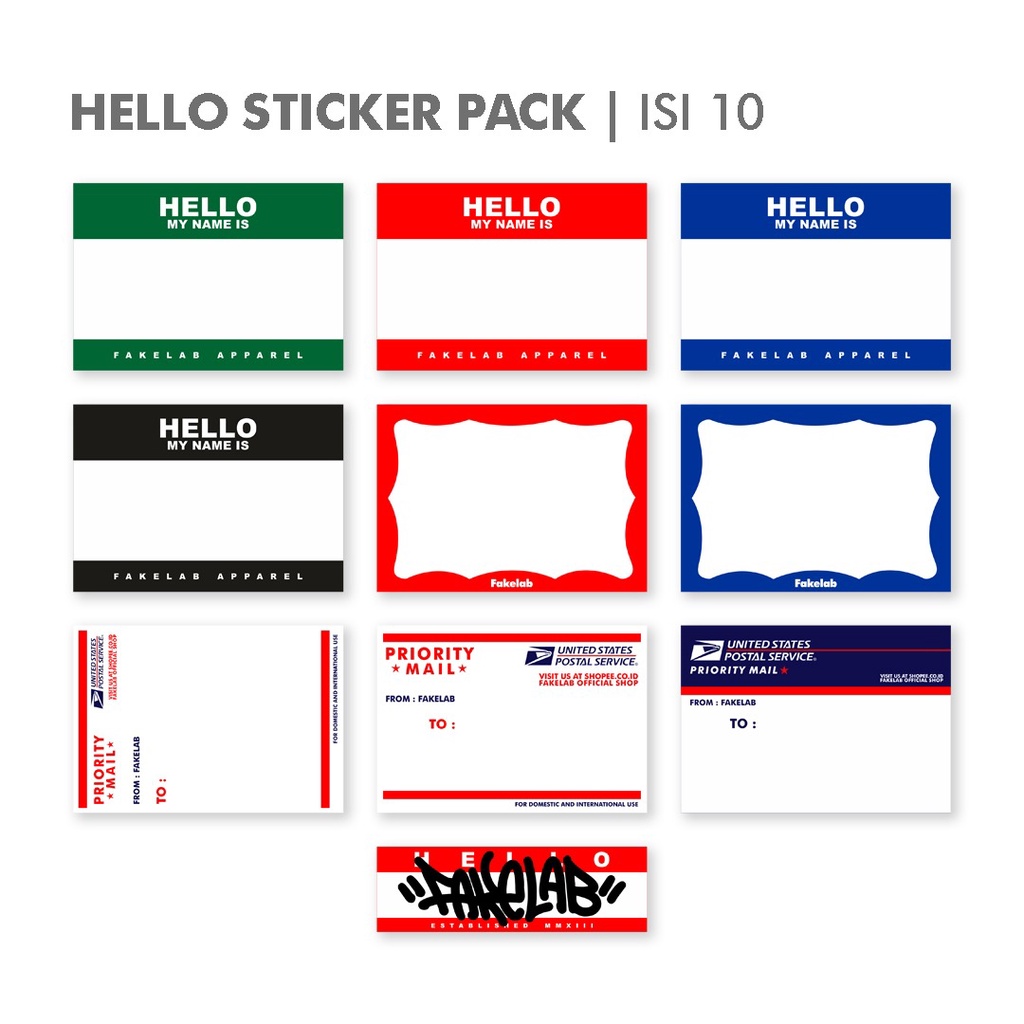 

Fakelab Sticker Hello My Name Is Pack Isi 10 / Stiker Waterproof / American Post Card