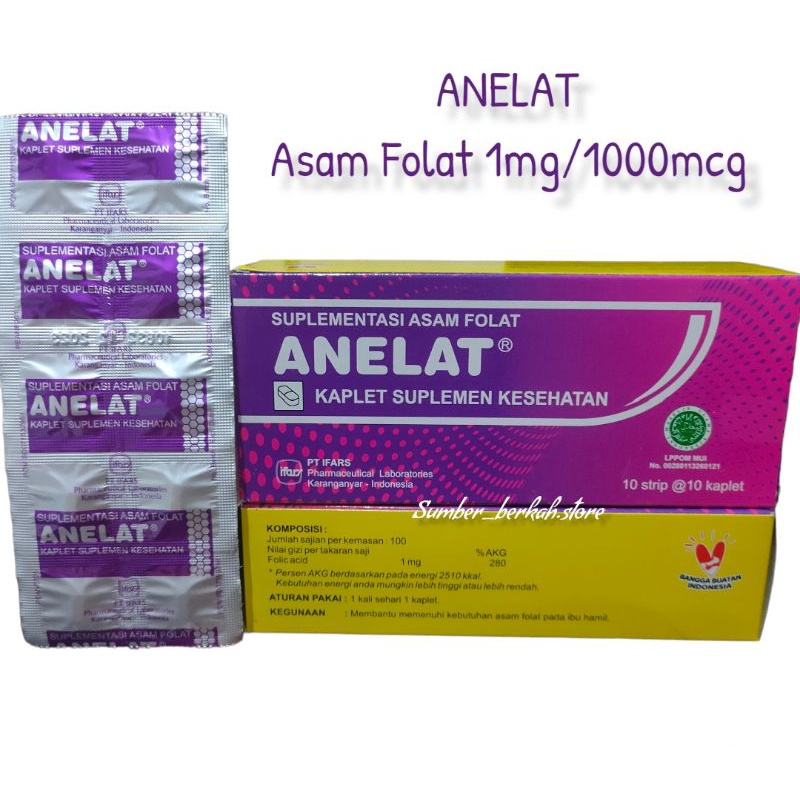 ANELAT ASAM FOLAT 1000 mcg / 1 mg STRIP Isi 10 Tablet Vitamin Hamil Menyusui Promil Program Hamil Suami Istri