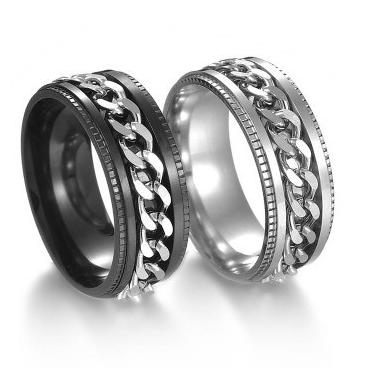 Cincin Titanium Pria Rantai Putar Unik Silver Hitam Gold Biru - BR524 [TRL.18Oc22ᴸ]