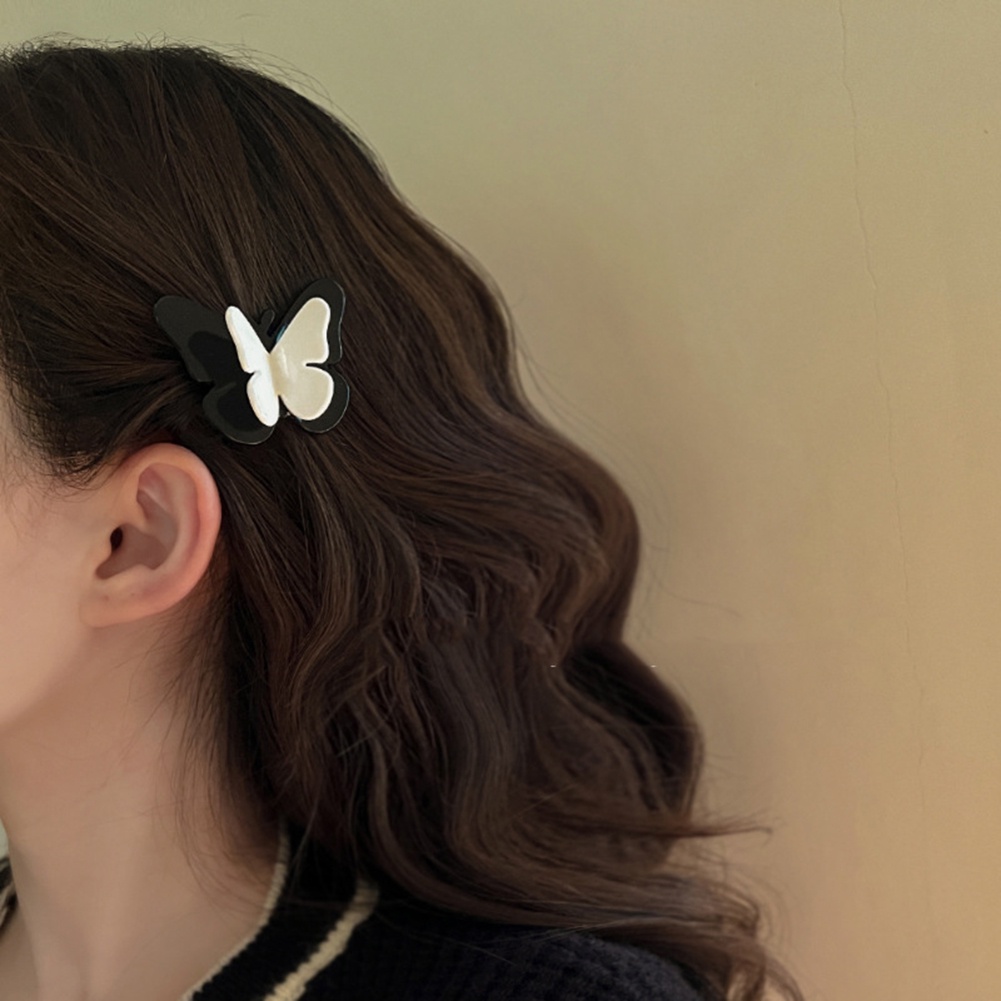 Jepit Rambut Model Butterfly Warna Hitam Dan Putih Gaya Retro Perancis Untuk Wanita