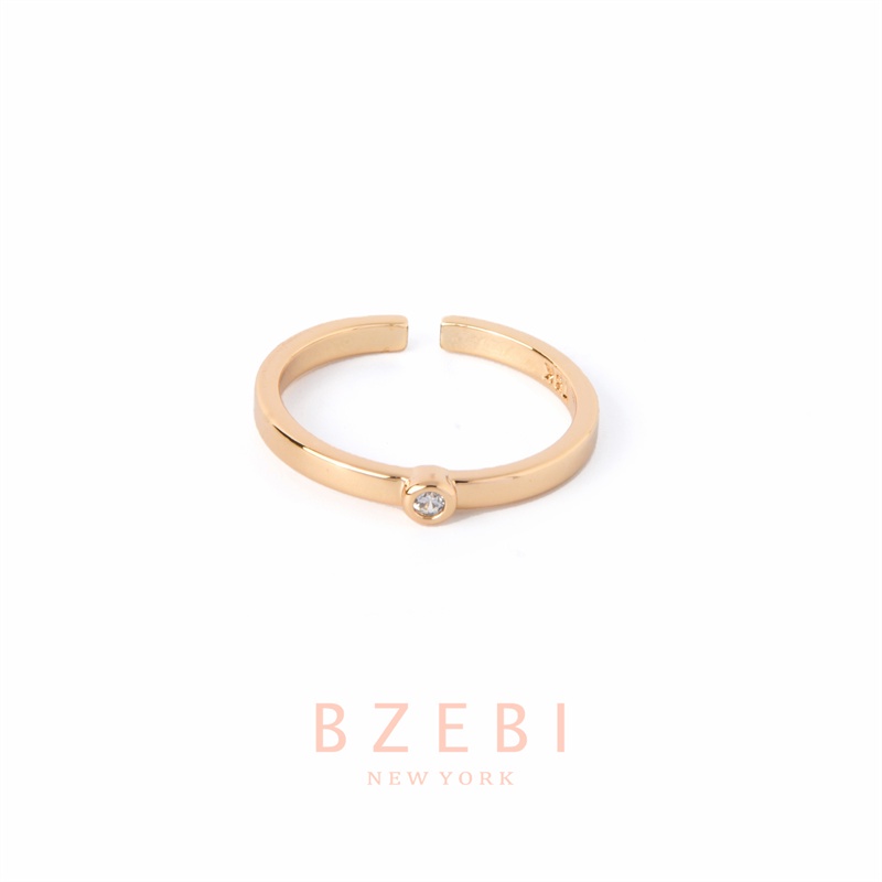 Bzebi Cincin Emas 18k Model Terbuka Adjustable Hias Berlian Gaya Korea Untuk Wanita 249r