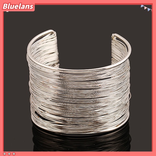 Bluelans Fashion Women Multilayer Metal Wires Strings Open Bangle Wide Cuff Bracelet