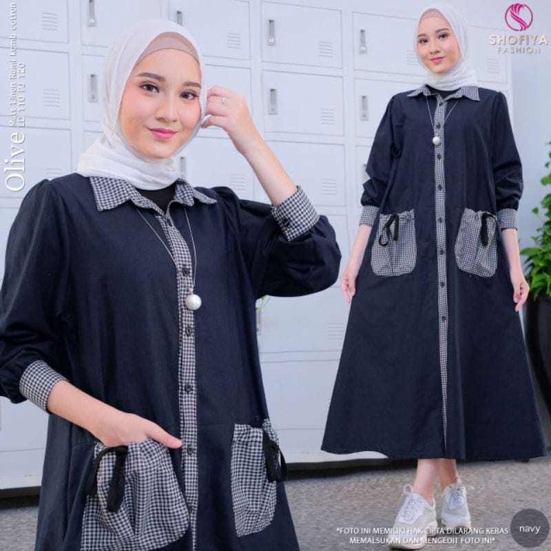 Baju Wanita Kekinian Olive Midi Dress Muslim Baju Perempuan Dewasa Midi Dress Jumbo Busui Friendly Outfit Wanita Korean Style