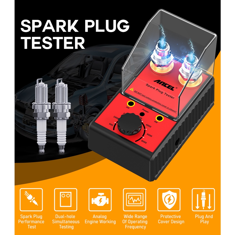 ANCEL Car Spark Plug Tester Ignition System Tester 220V 110V Automotive Diagnostic Tool Double Hole Analyzer Spark Plug Analyzer