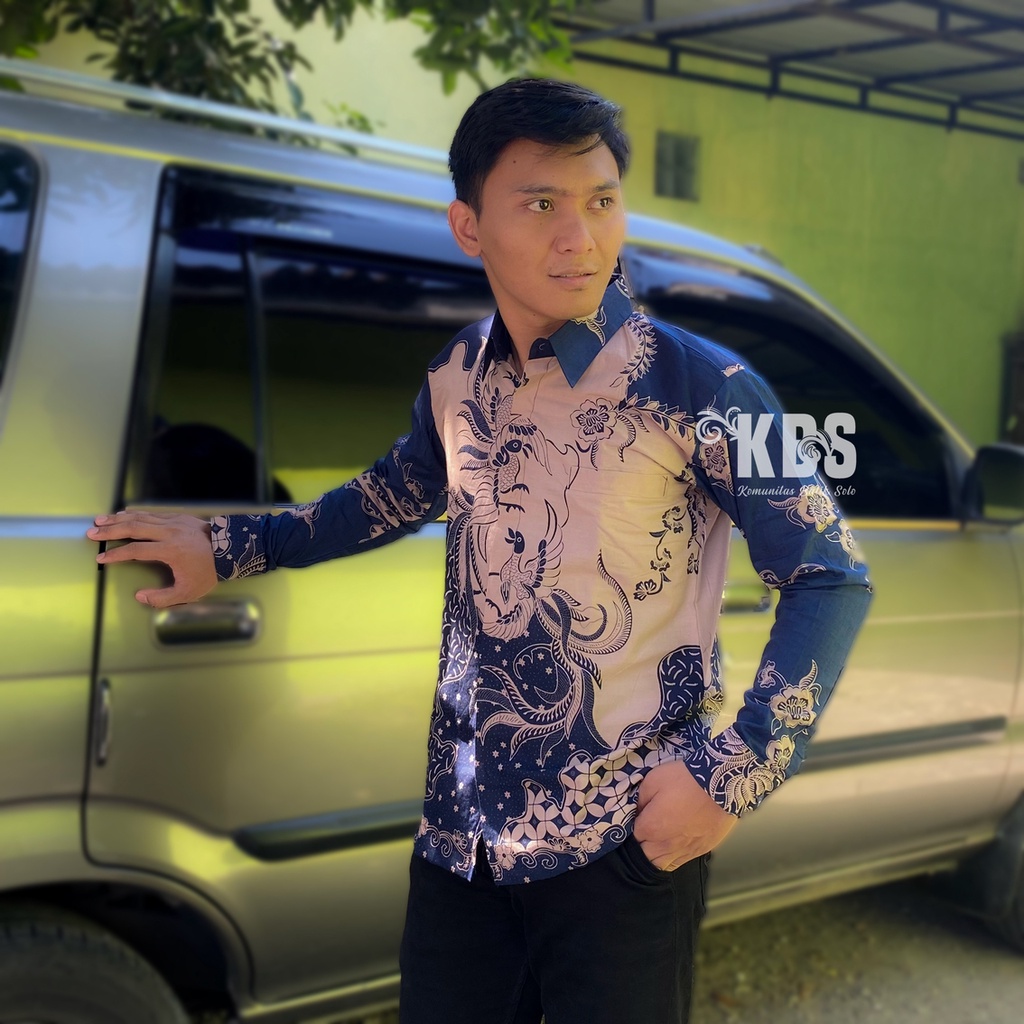 Outer Kemeja Batik Pria Siwi Dara Biru Lengan Panjang Inner Furing Katun