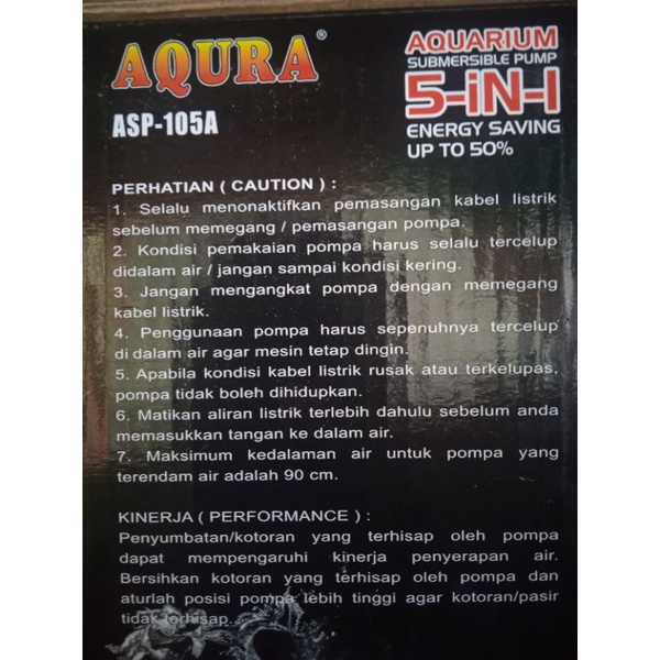 Pompa Kolam Ikan Koi Hemat Listrik Aqura Asp 105A