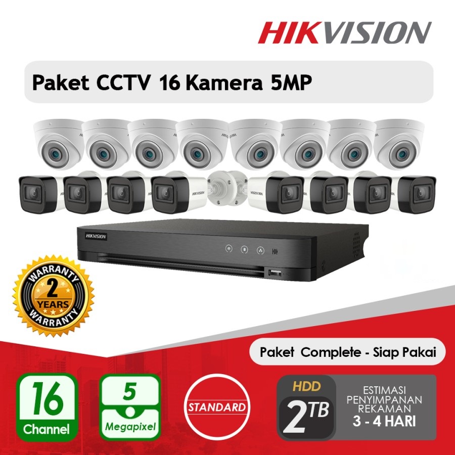 PAKET CCTV HIKVISION 5MP 16 KAMERA HDD 2TB SIAP PASANG