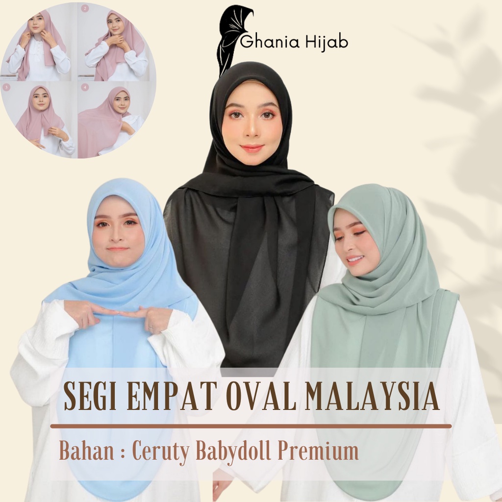 Humaira scarf Jilbab Segiempat Oval Curve Malay 130x130 ceruty babydoll Jilbab Syari Kerudung Segi E