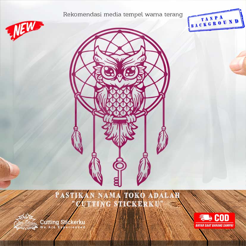 Cutting Stiker Dream Catcher Owl Variasi Motor Mobil Sticker Timbul Keren Nyala Dasbor Spakbor Visor Body Kaca Helm Laptop Hologram Reflective Tahan Air Bodi Samping Nama Jepang Scoopy Vario Beat NMAX PCX Vespa Aesthetic Pickup Anime Windshield