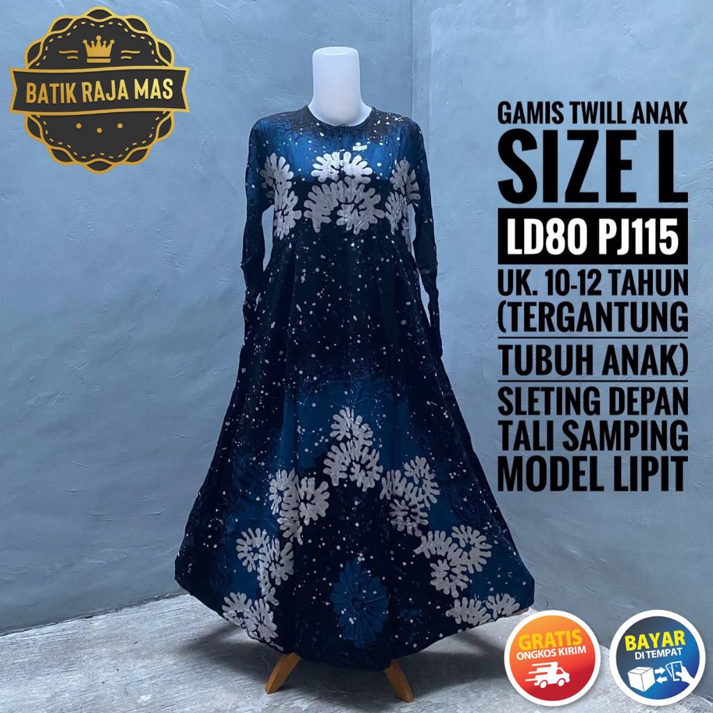 Gamis Rayon Anak Perempuan Syari Raya Lebaran Motif Batik Abstrak Twill Ori Pekalongan Tali Samping 