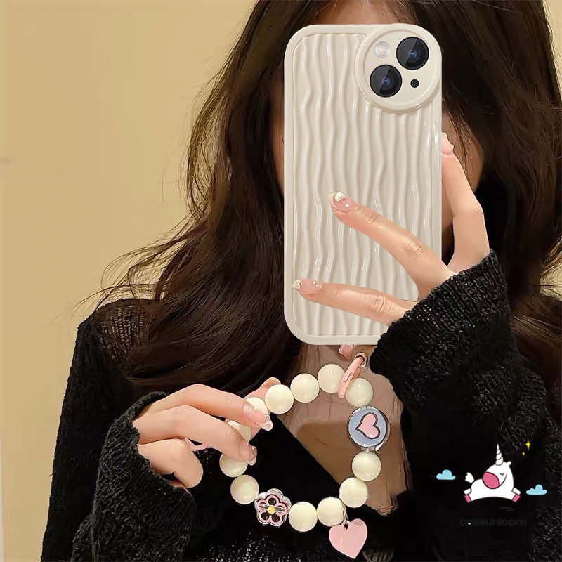 Soft Case Motif Kartun Riak Air Putih Susu Dengan Gelang Untuk iPhone 11 12 13 14 Pro MAX XR 7 8 14 Plus 7plus X XS MAX SE 2020