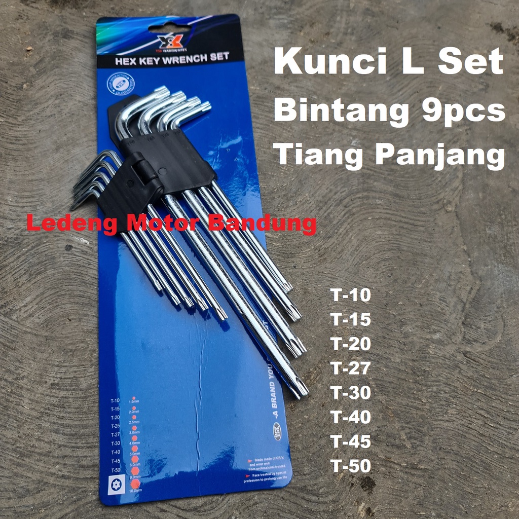 Kunci L Bintang Panjang 9pc Long Star Hex Key Set Montir Mekanik Motor