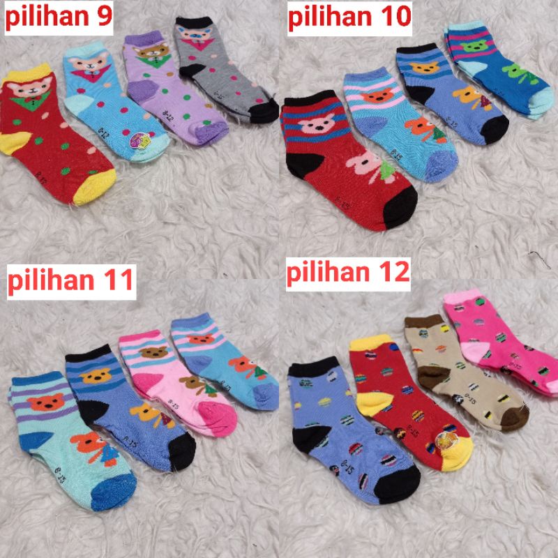 kaos kaki anak umur 4-6 tahun harga 4 pasang size 8-12/8-15