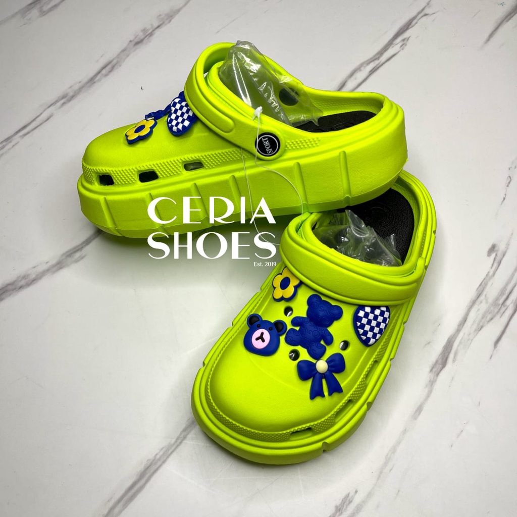 EVA Ringa Sandal Slop Wanita Korean Import Spons Rubber Tebal Tinggi Karet Super Empuk Anti Slip Wedges Slides include Jibbitz BLUES BEAR Summer Sandals