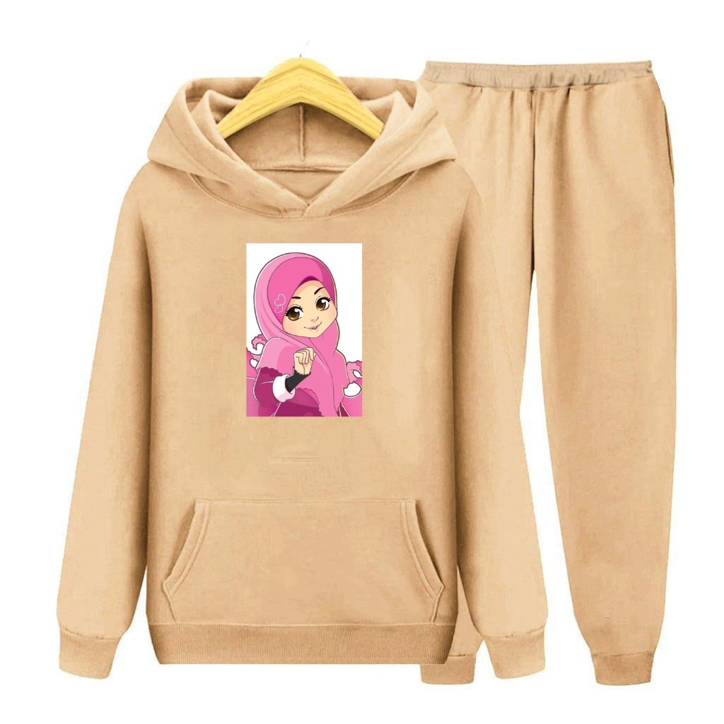 Setelan anak Hijab Pink/Sweater Setelan Topi Size S,M,XL,XXL