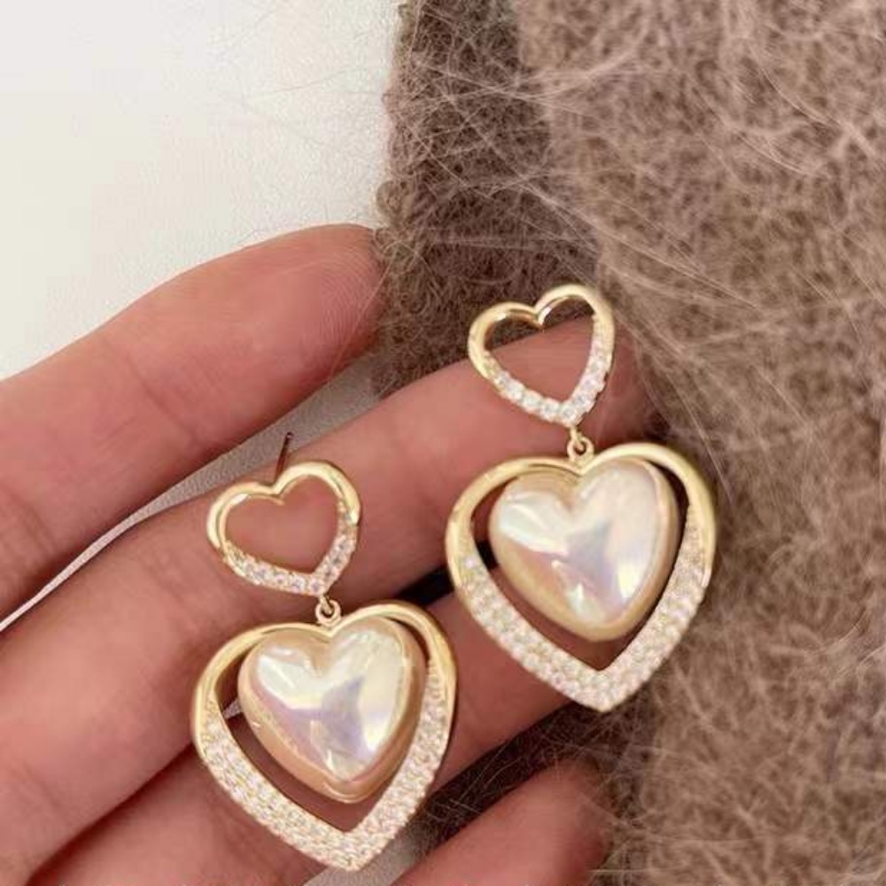 Anting Gantung Panjang Model Hati Dengan Rumbai Mutiara Gaya Korea Selatan Untuk Wanita