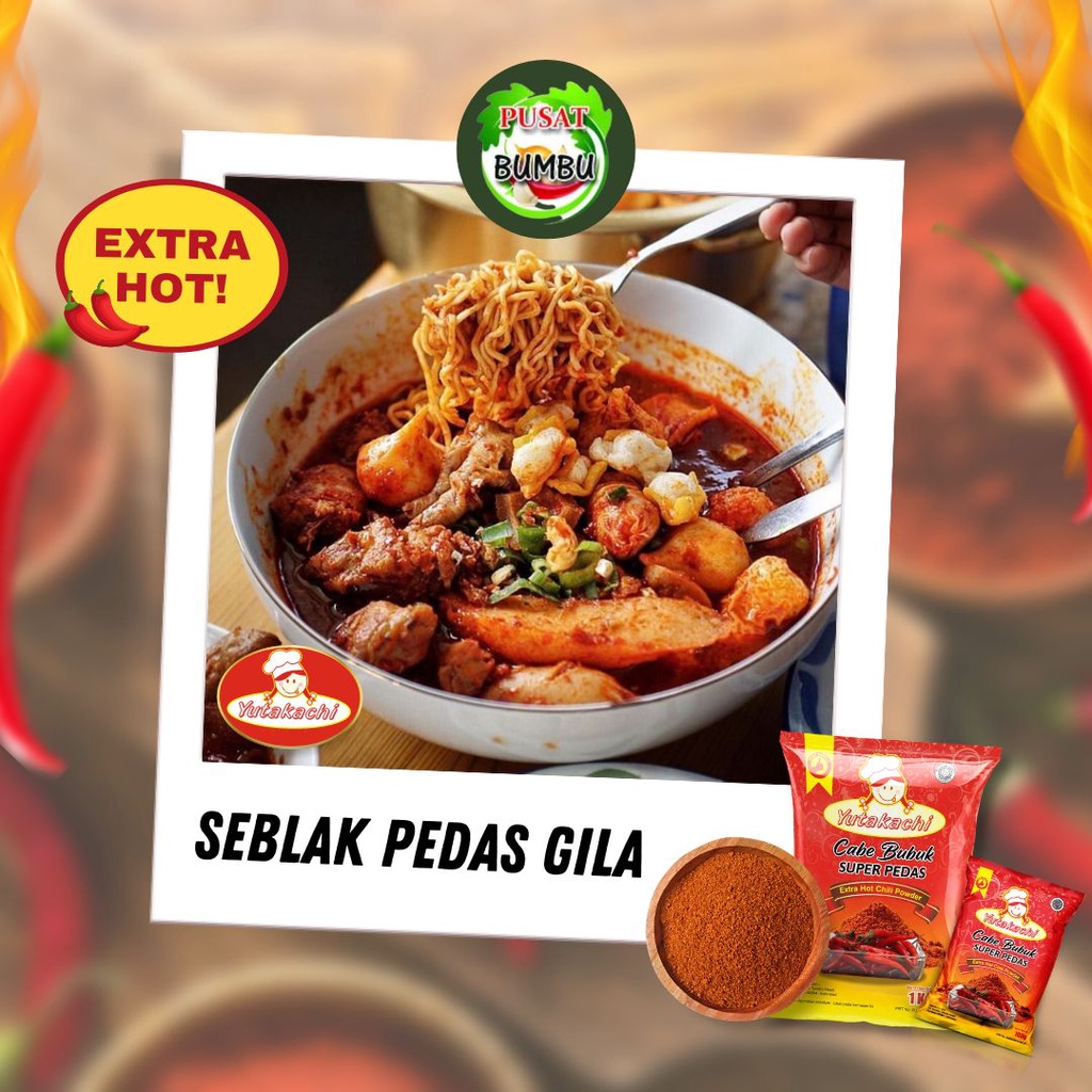 Cabe Bubuk Super Pedas 1Kg Yutakachi / Chili Powder Extra Hot 1 kg / Gochugaru / Cabe bubuk asli halus kasar /  Bumbu Tabur Keripik / Bubuk Tabur Kerupuk / Cabai bubuk Makaroni Basreng Seblak / Pusat Bumbu