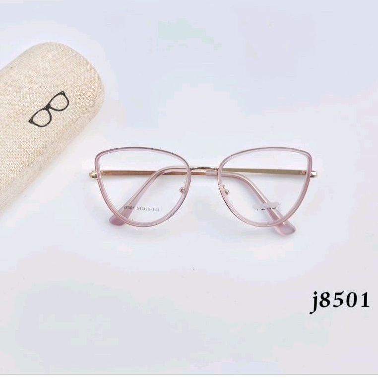 Frame Kacamata Cat eye j8501 Paket Lensa + Antiradiasi Minus | Kaca mata Wanita Anti UV Photocromic