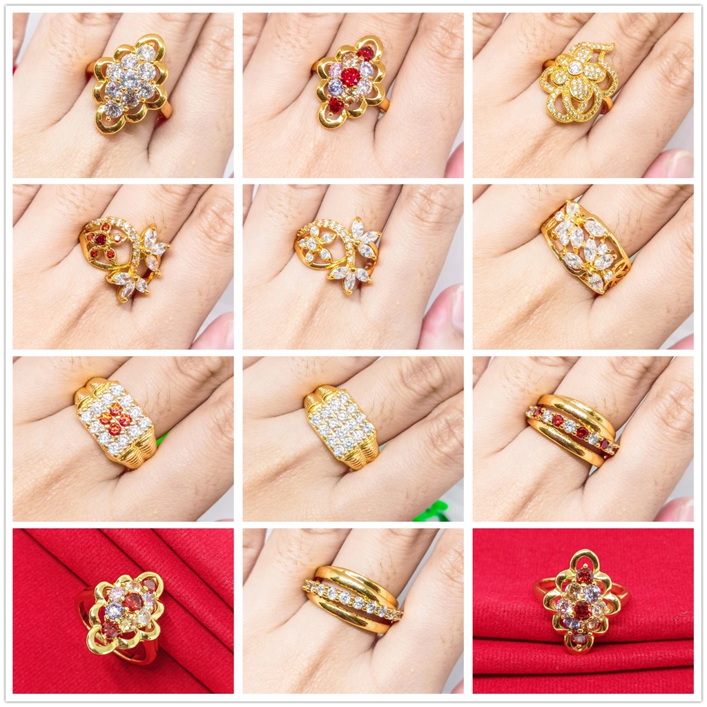 Cincin Permata Xuping Lapis Emas 24K Perhiasan Cantik cinta Wanita Mevvva Bunga zircon