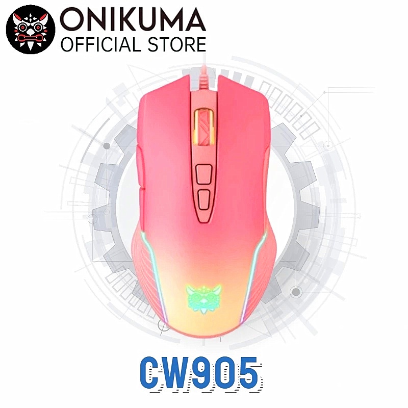 Onikuma CW905 Mouse Kabel 7 Tombol 800-6400 DPI Anti slip Dengan LED Warna-Warni