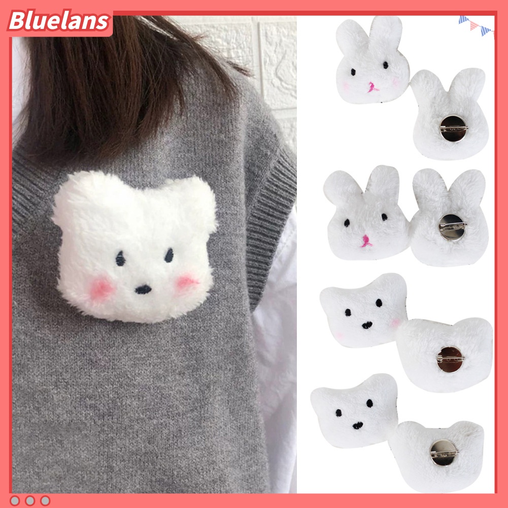 Bros Pin Bentuk Boneka Kelinci Beruang Bahan Plush Untuk Dekorasi Jaket